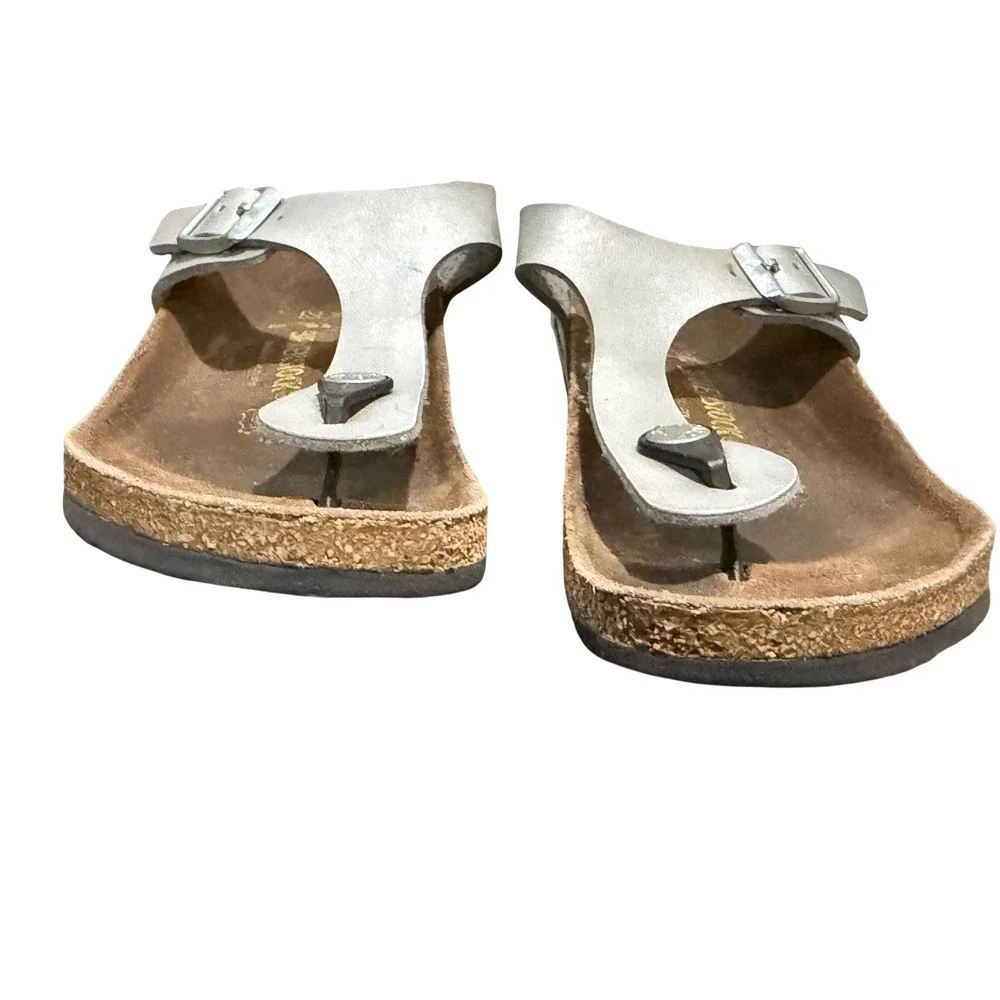 Birkenstock Gizeh Kids Silver Metallic Sandals Cork Footbed Girls Size 32 US 1‎